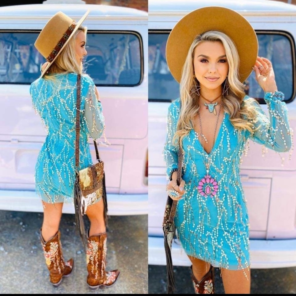 Aqua sequins Southern Fried Chics XL dress